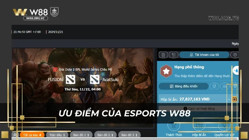 Chuyên mục Esports W88 có nhiều sảnh game riêng biệt